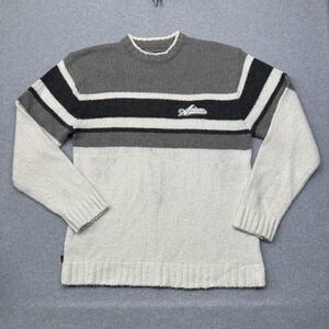 Avirex Sweater Mens 2XL Gray Black‎ White Striped Crewneck Pullover Knit VTG 90s
